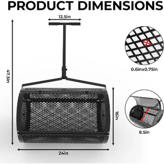 24-Inch Lawn Spreader for Compost and Mulch &ndash; Durable Roller Spreader for Effortless Garden Maintenance and Soil Enhancement image {1}
