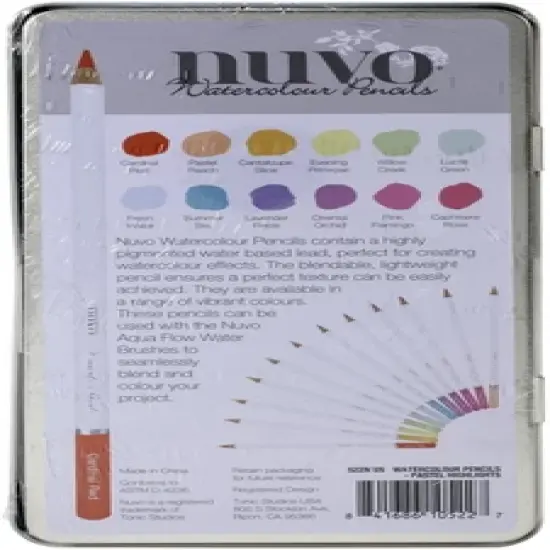 Nuvo Watercolor Pencil Set of 12 - Professional Premium Quality Artist Drawing Colored Pencils - Pastel Highlights image {1}