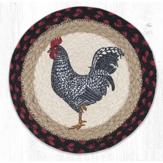 Earth Rugs Black & White Rooster Printed Round Trivet &ndash; 10"x10" Braided Jute Hot Pad, Farmhouse Country Kitchen Accent image {3}