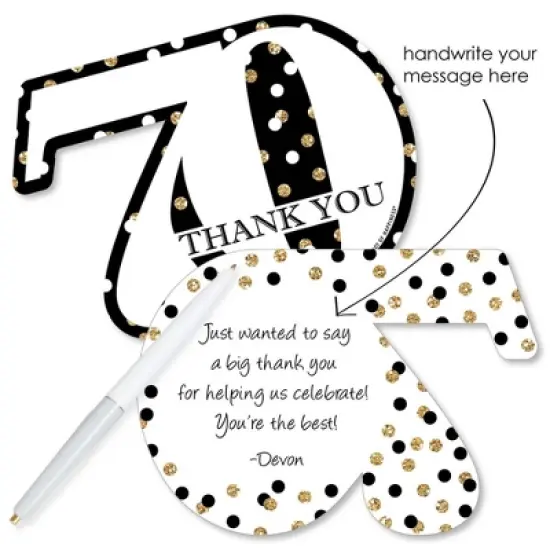 Big Dot of Happiness Adult 70th Birthday - Gold - Shaped Thank You Cards - Birthday Party Thank You Note Cards with Envelopes - Set of 12 image {1}