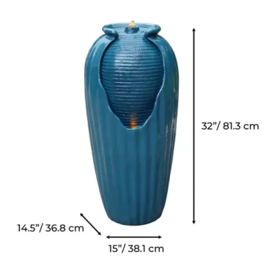 Teamson Home 32" Outdoor LED Modern Vase Water Fountain with LED, Teal Blue image {3}