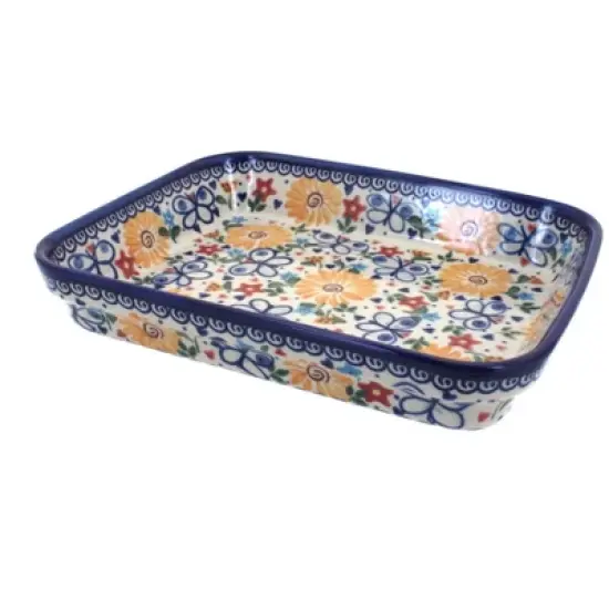 Blue Rose Polish Pottery 149 Vena Small Rectangular Baker image {3}