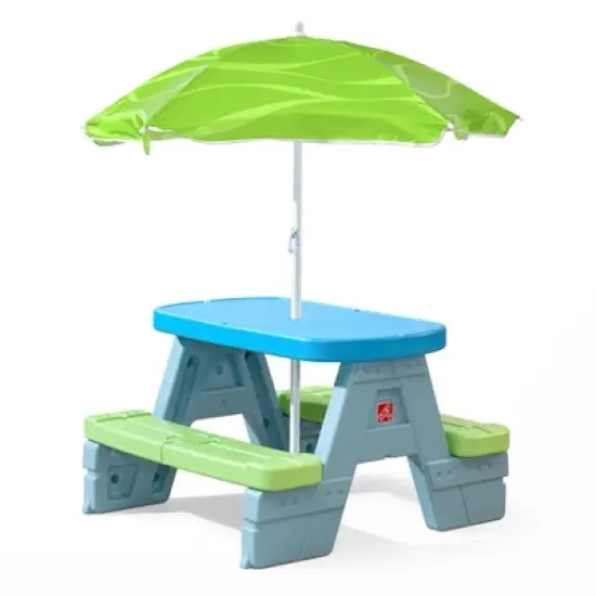 Step2 Rectangle Sun & Shade Picnic Table with Umbrella - Blue/Green image {7}