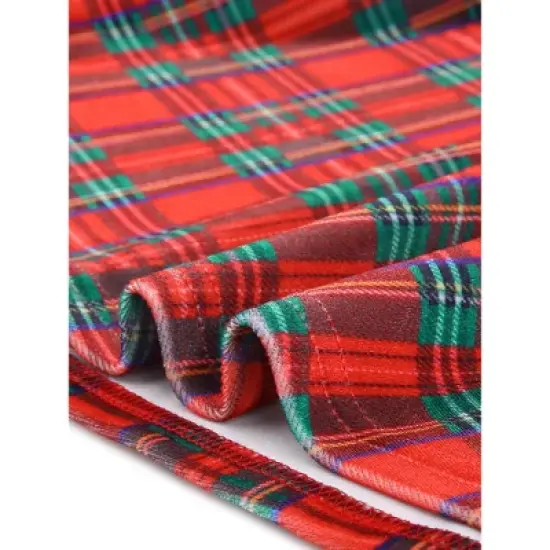 Agnes Orinda Women's Plus Size Long Sleeves Velvet Peter Pan Collar Plaid Dresses image {4}