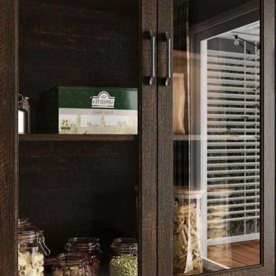 Famapy Glass-Door Kitchen Pantry Cabinet,Kitchen Organizer with 3 Drawers & 13 Shelves,Kitchen Storage Hutch for Organizing Dry Goods,Kitchenware image {3}