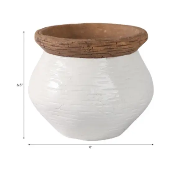 Modern Ceramic Flower Pot and Planter - Indoor and Outdoor Use - Earthy Decorative Accent for Room, Garden, Patio, or Entryway Decor - 7" White & Tan image {8}