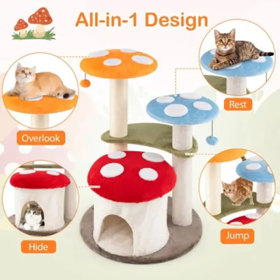 Costway Cute Mushroom Cat Tree Multi-level Cat Tower w/ Sisal Scratching Posts for Indoor Kittens & Cats image {7}