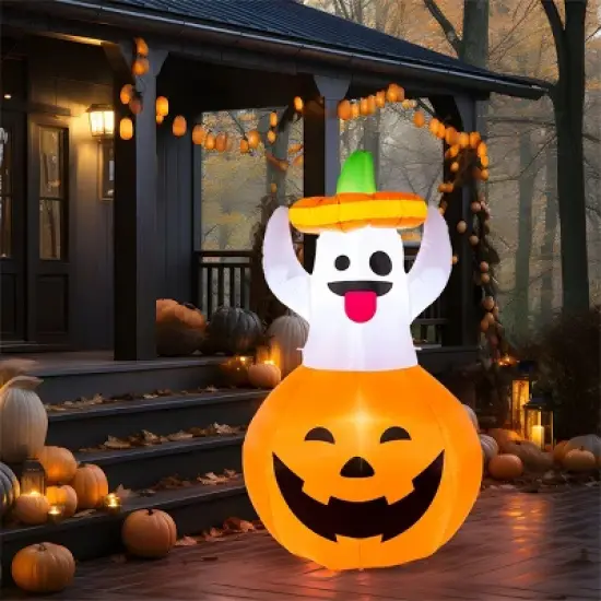 Joyfy 5 FT Halloween Inflatable Outdoor Decorations, Inflatable Ghost in Pumpkin with LEDs for Halloween Party Yard, Garden, Lawn Outdoor Decoration image {9}