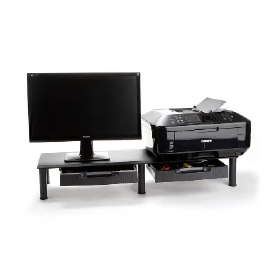 Mind Reader Large Dual Monitor Stand with Storage Riser Black image {3}