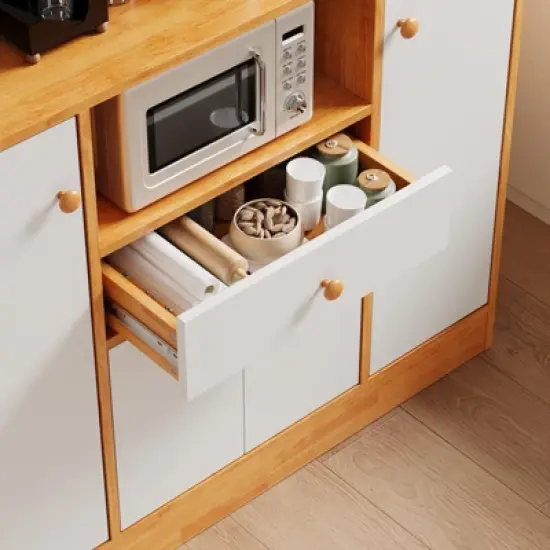 Sideboard Buffet Cabinet, Wood Cupboard with Storage, Freestanding Kitchen Pantry with Drawers, Adjustable Shelves & Rack, Coffee Bar Station image {6}