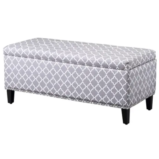 HOMCOM Large 42" Tufted Linen Fabric Upholstery Storage Ottoman Bench with lift-top for Living Room, Entryway, or Bedroom - Gray Lattice image {3}