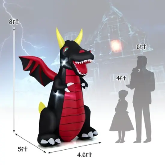 Tangkula 8 FT Tall Halloween Inflatable Dragon Indoor Outdoor Blow up Decoration w/Wing Tail, Bright Internal Lights Giant Animated Dragon image {9}