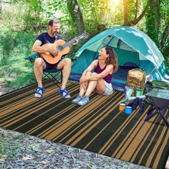Outside Rug Modern Striped Plastic Straw Rug, Outdoor Reversible Rug, Waterproof UV-Resistant Carpet for Patio, Deck, Backyard image {2}