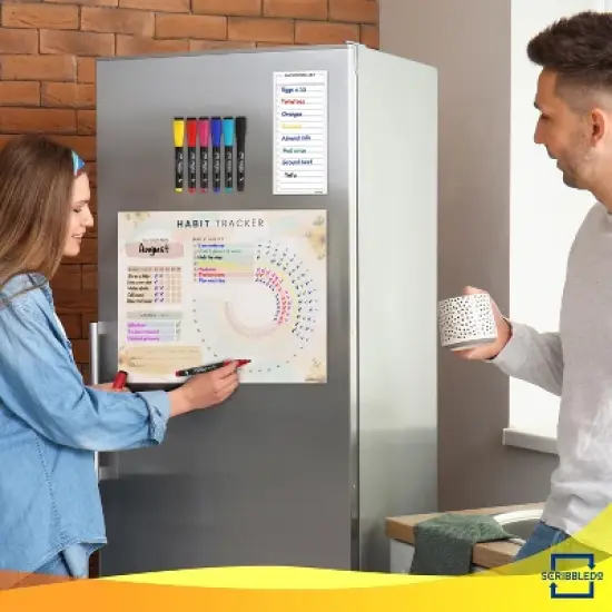 SCRIBBLEDO Magnetic Habit Tracker Calendar 13"x17" Fridge Dry Erase Board with 6 Markers image {2}