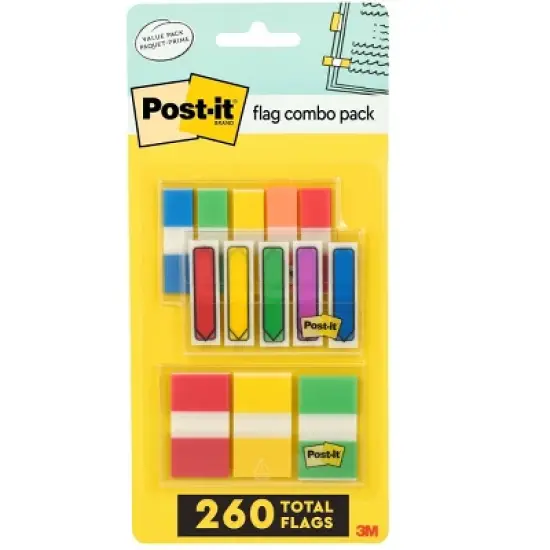 Post-it 260ct Flags Combo Pack - Assorted Colors: Sticky & Removable File Tabs, Multicolor Filing Accessories image {1}