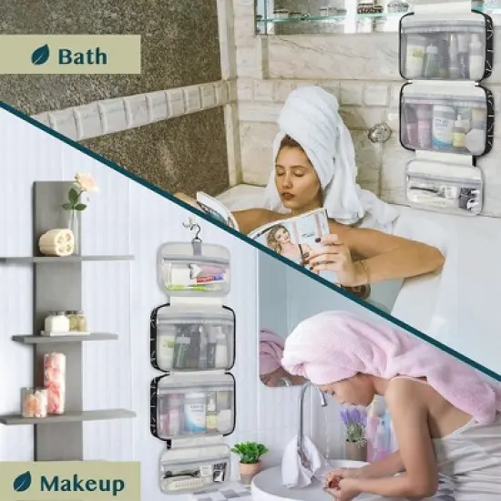 PAVILIA Hanging Toiletry Bag Travel Women Men, Foldable Cosmetic Organizer, Water Resistant Makeup Accessories Essentials Kit image {7}