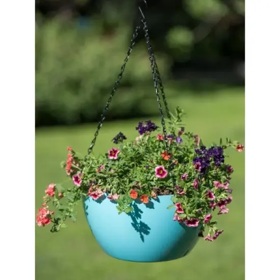 Gardener's Supply Company Viva Self-Watering Hanging Basket With Easy-Fill Water Port | 14 Inch Diameter Includes Hanging Chain & Hook - Teal image {3}