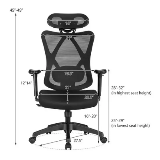 Costway Reclining Mesh Office Chair Swivel Chair w/ Adjustable Lumbar Support image {2}