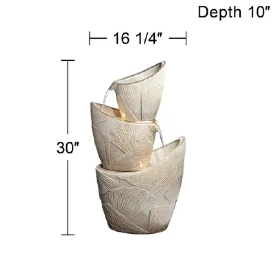 John Timberland Three Urn with Leaves Rustic Cascading Outdoor Floor Water Fountain with LED Light 30" for Yard Garden Patio Home Deck Porch Exterior image {7}