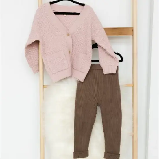 Grayson Collective Baby Girls' Cardigan & Ribbed Leggings Set - Light Pink/Brown image {4}