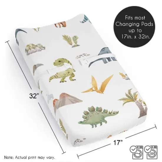 Sweet Jojo Designs Boy Changing Pad Sheet Watercolor Dinosaur Dino Multicolor image {4}