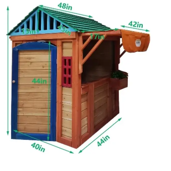 LOVSON Outdoor Wooden 4-in-1 Game House for kids garden playhouse with different games on every surface,Solid wood,61.4"Lx45.98"Wx64.17"H image {2}
