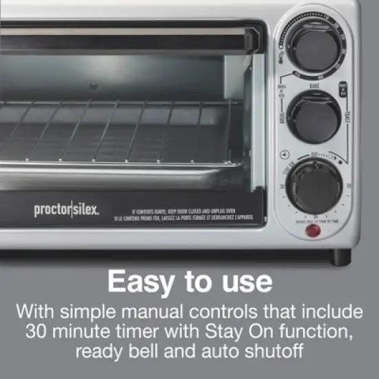 Proctor Silex 4-Slice Toaster Oven - Black: Countertop, Small, Freestanding, Includes Crumb Tray & Baking Pan image {3}