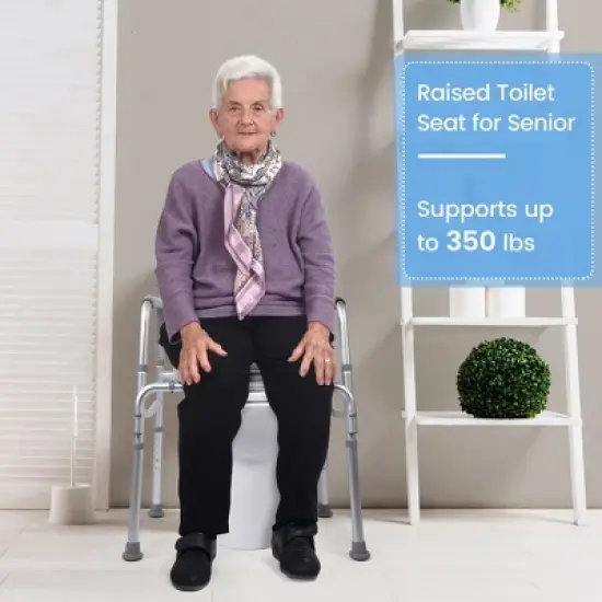 Whizmax Raised Toilet Seat, 350LB Stand Alone Homecare Commode Bathroom Assist Frame for Elderly,Handicapped, Adjustable Height, Padded Seat image {3}