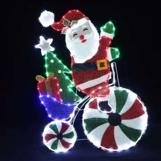LuxenHome Santa on Peppermint Bike Lighted Holiday Decoration Multi-Color image {9}