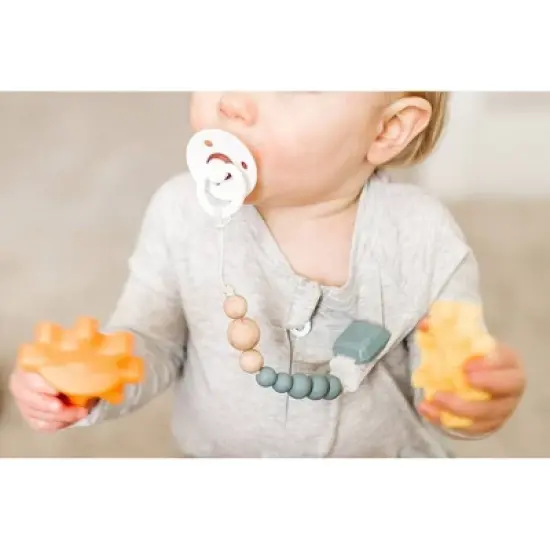 Loulou Lollipop Silicone + Wood Soother Holder in Silicone Clip - Color Pop Slate image {2}