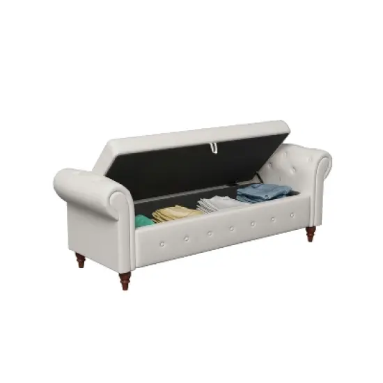 Cecily 63" Button-Tufted Large Storage Ottoman Upholstered Fabric Bench features rolled arms, window seating, and solid wood legs-Maison Boucle image {4}