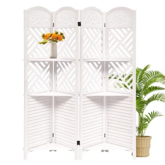 GustoWave White Wooden Room Divider Wall 4 Panel,5.6FT Tall Room Divider with Shelves,Folding Privacy Screens 67 in for Room Separation Home Office image {5}