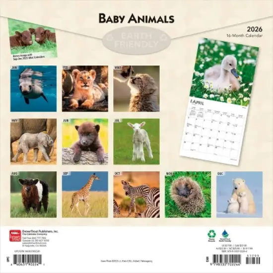 BrownTrout Baby Animals 2026 12"x24" Hanging Square Wall Calendar Plastic-Free image {1}