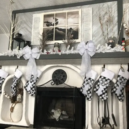 Northlight 20.5" Black and White Plaid Rustic Reindeer Snowflake Christmas Stocking image {2}
