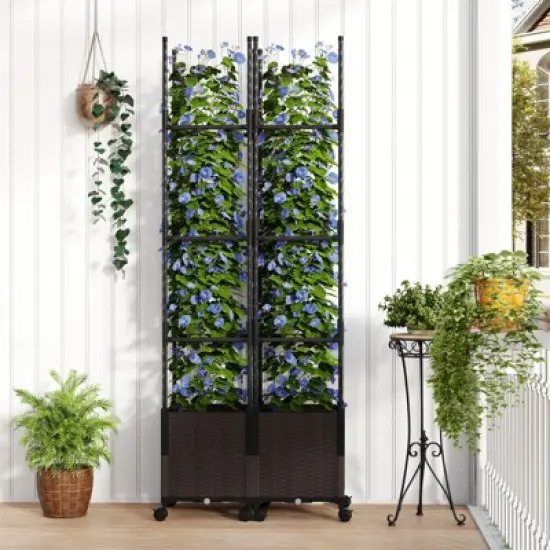 Tangkula 87" Tall Raised Garden Bed w/ Plant Box & Trellis Lockable Wheels Indoor Outdoor image {9}