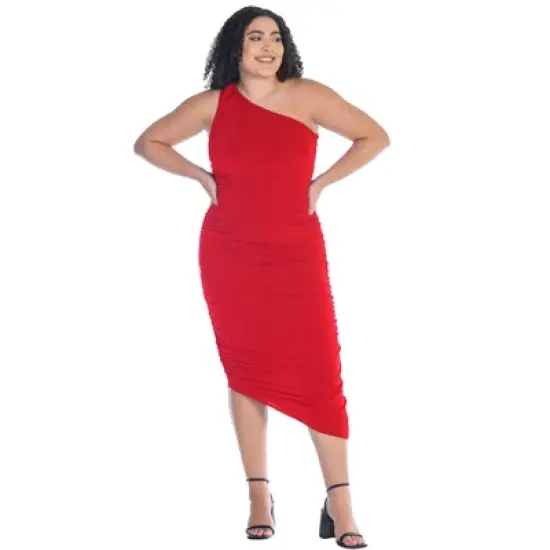 Womens Plus Size One Shoulder Ruched Bodycon Dress image {4}