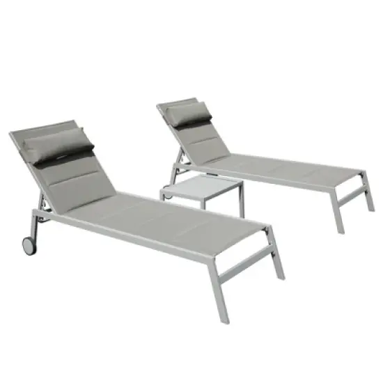 Christopher Knight Home Maxine Outdoor Aluminum Adjustable Upholstered Chaise Lounge Set with Side Table image {1}