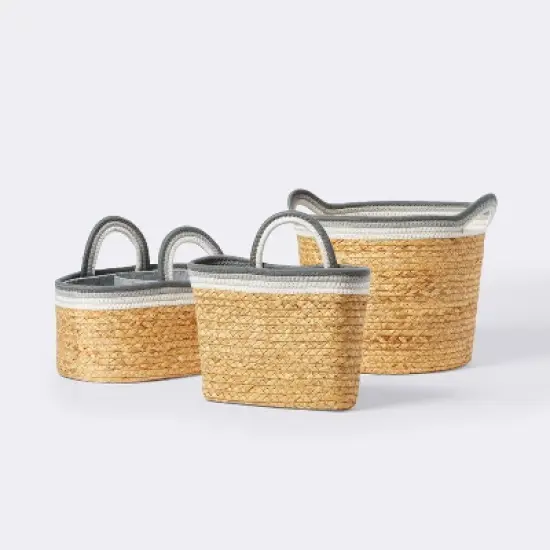 Braided Water Hyacinth Decorative Container with Coiled Rope Handles - Gray - Cloud Island&trade; image {4}