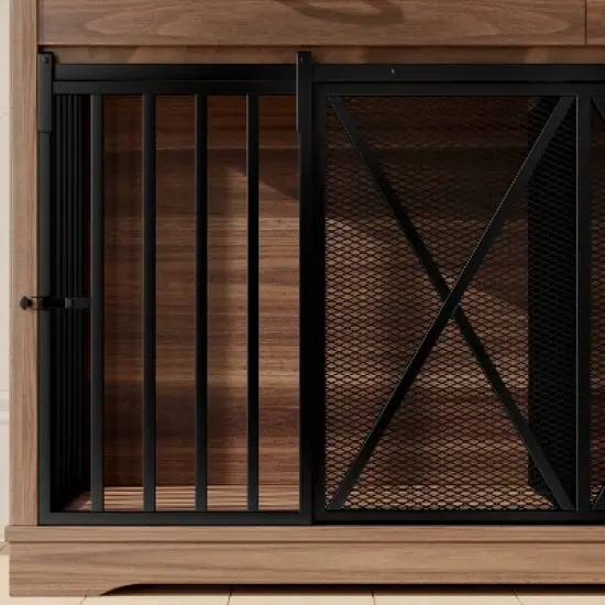 Dog Crate Furniture for Large or 2 Medium Dogs, Heavy Duty Dog Cage Table with 2 Storage Drawers and Shelves,for 2 Dogs with Divider Locks image {8}