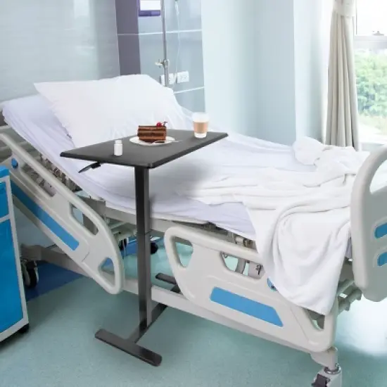 Mount-It! Height Adjustable Overbed & Bedside Table w/ Wheels | Overbed Desk Breakfast Tray for Medical & Home Use | Standing Desk w/ Gas Spring image {3}