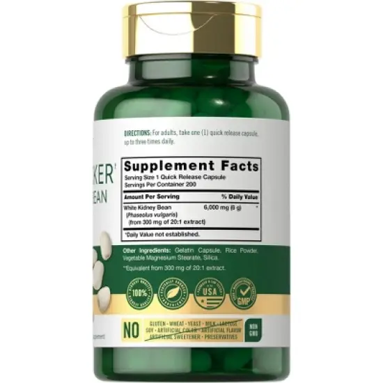 Carlyle White Kidney Bean Carb Blocker 6000mg | 200 Capsules image {1}