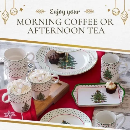 Spode Christmas Tree Polka Dot Stackable Mugs, Set of 4 - Festive 10oz Mugs, Dishwasher, Microwave, Freezer Safe - Fine Earthenware Holiday Mugs image {5}