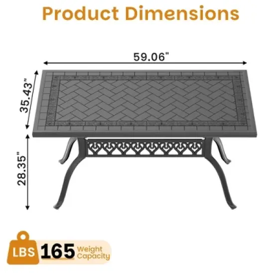59.06&rdquo;L 35.43&rdquo; W Cast Aluminum Patio Dining Rectangle Table image {4}