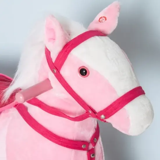 Qaba Kids Plush Toy Rocking Horse Pony Toddler Ride on Animal for Girls Pink Birthday Gifts with Realistic Sounds image {4}