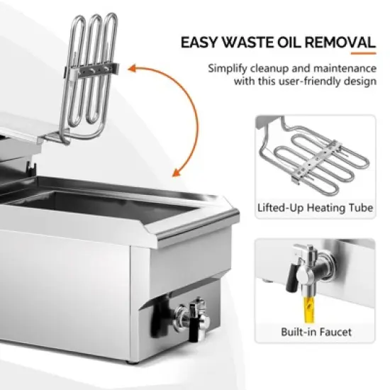 ROVSUN 12.5QT Electric Deep Fryer w/Basket & Lid, 1700W Commercial Countertop Kitchen Frying Machine, Temperature Adjustable Stainless Steel Fryer image {4}