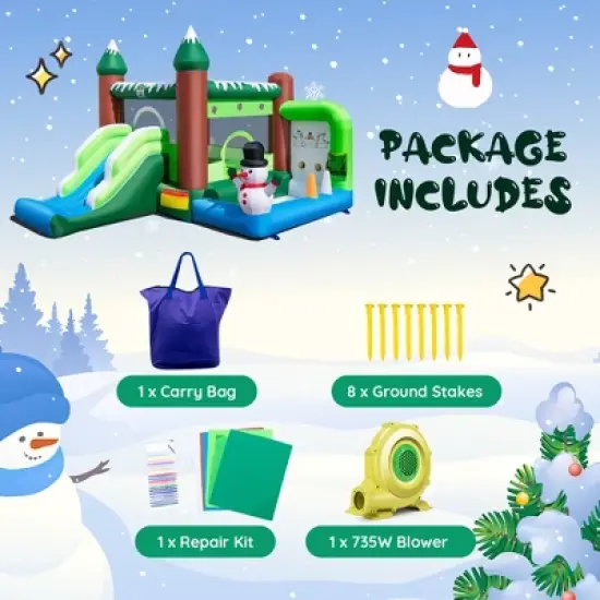 Costway 6-in-1 Winter Themed Snowman Inflatable Castle kids Jumping House with  735W Blower image {8}