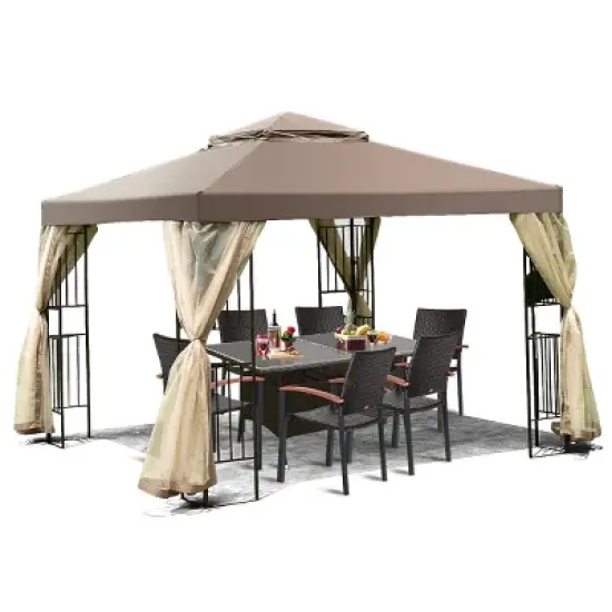 Costway Outdoor 10'x10' Gazebo Canopy Shelter Awning Tent Patio Screw-free structure Garden image {6}