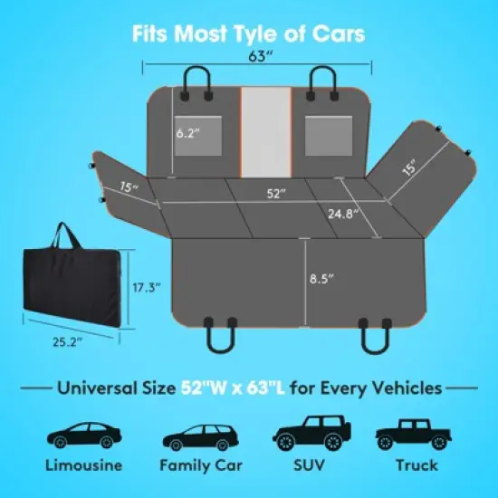 JOEJOY Back Seat Extender for Dogs,Dog Car Seat Cover for Back Seat,Sturdy Hollow Board Dog Hammock Holds 280lbs,Travel Dog Bed,52"*63" image {4}