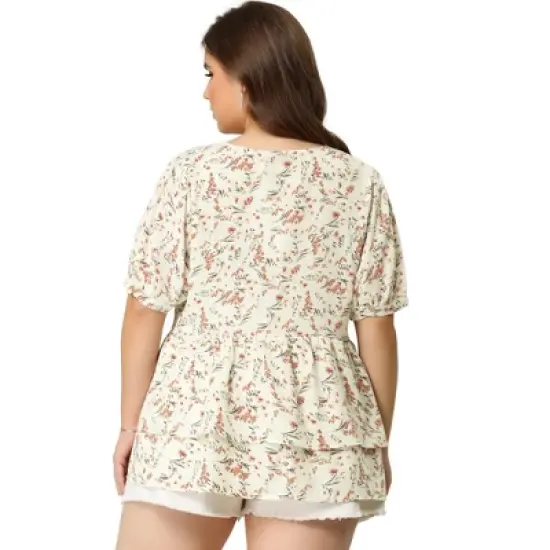 Agnes Orinda Women's Plus Size Blouse Floral Layered Flare Hem Casual Peplum Tops image {4}