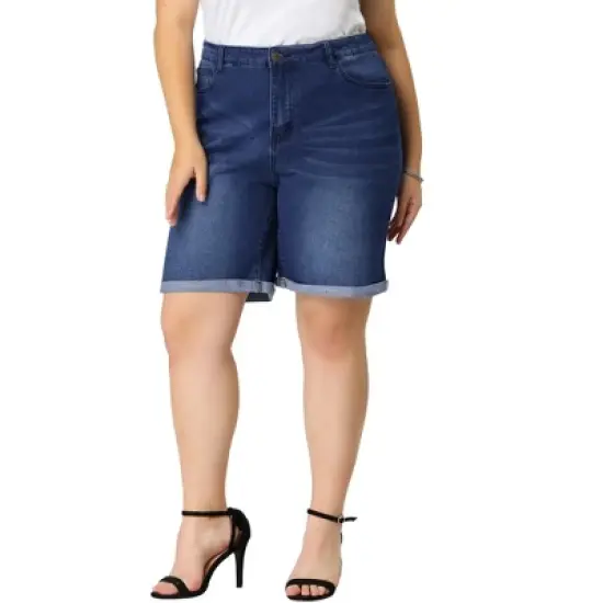 Agnes Orinda Women's Plus Size Jeans Casual Slash Pockets Washed Denim Shorts image {1}